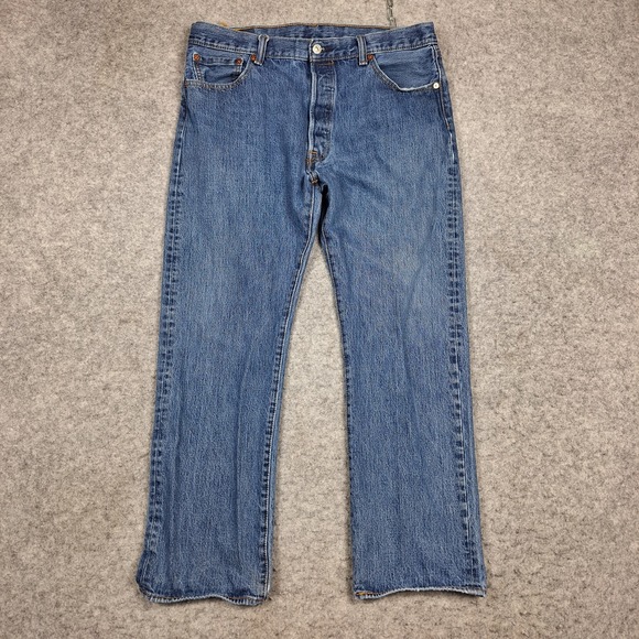 Levis 501 Jeans Mens 36x30 Blue Button‎ Fly Regular Straight Leg Denim - Picture 1 of 11